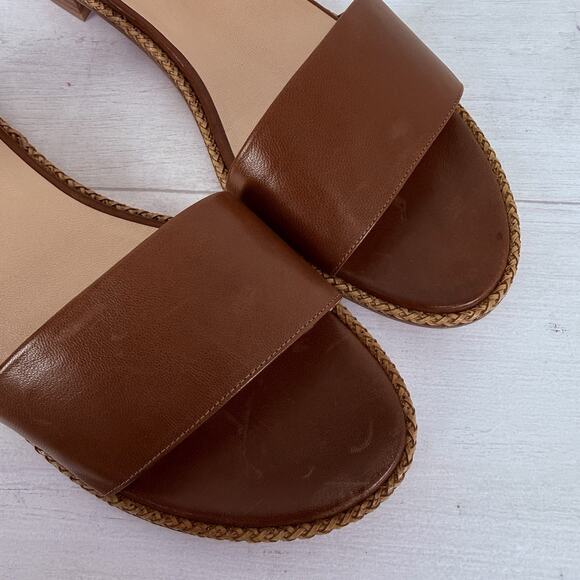 Stuart Weitzman Leather Sandals Size 11.5 Brown Twisted Ankle Strap Flat Classic - Picture 6 of 13